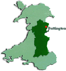 Map of Powys showing the location of Buttington