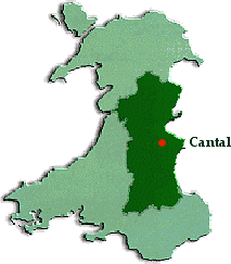 Map of Powys showing Cantal, Llanbister