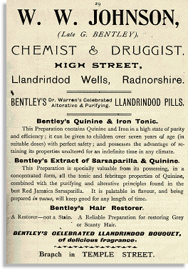 Advert for a chemist from Llandrindod Wells.