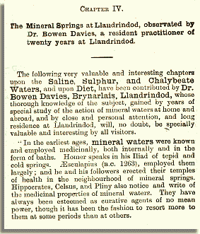 The Mineral Springs at Llandrindod, observated by Dr Bowen Davies