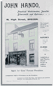Advert for John Hando Optician, Brecon 1891