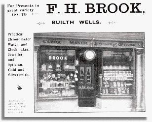 Hysbyseb ar gyfer yr optegwr F.H. Brook, Llanfair-ym-Muallt 1891
