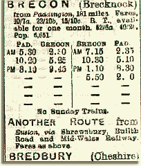 Railway timetable for Brecon
