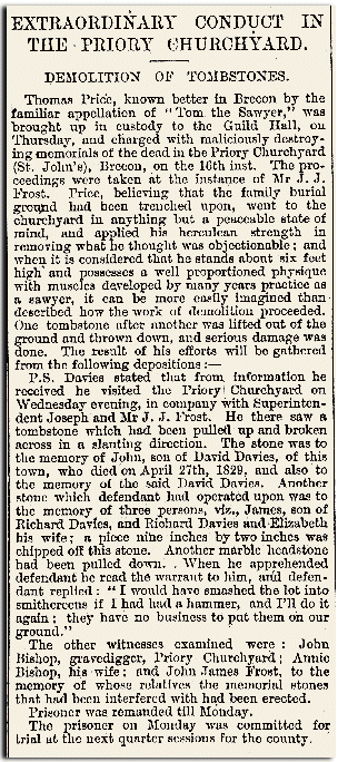 Dyfyniad o rifyn 26 Mehefin 1891 y Brecon and Radnor Express