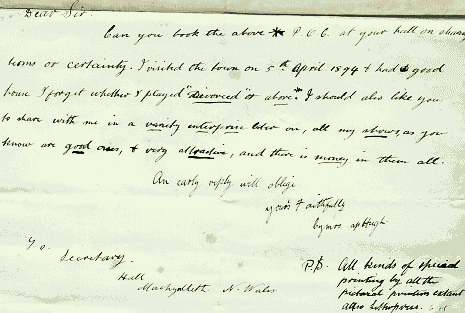 Letter from Cymro apHugh